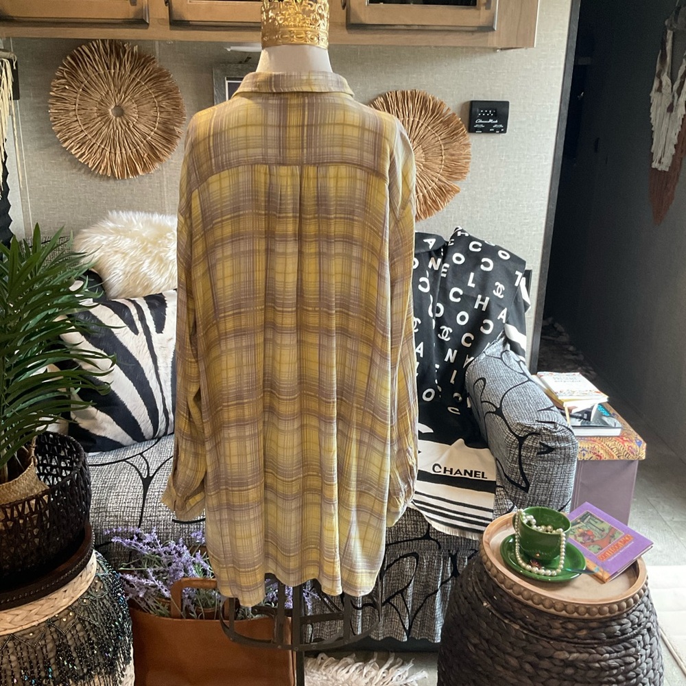 Free People One Yellow and Gray Plaid Women's Tunic M - Picture 2 of 11